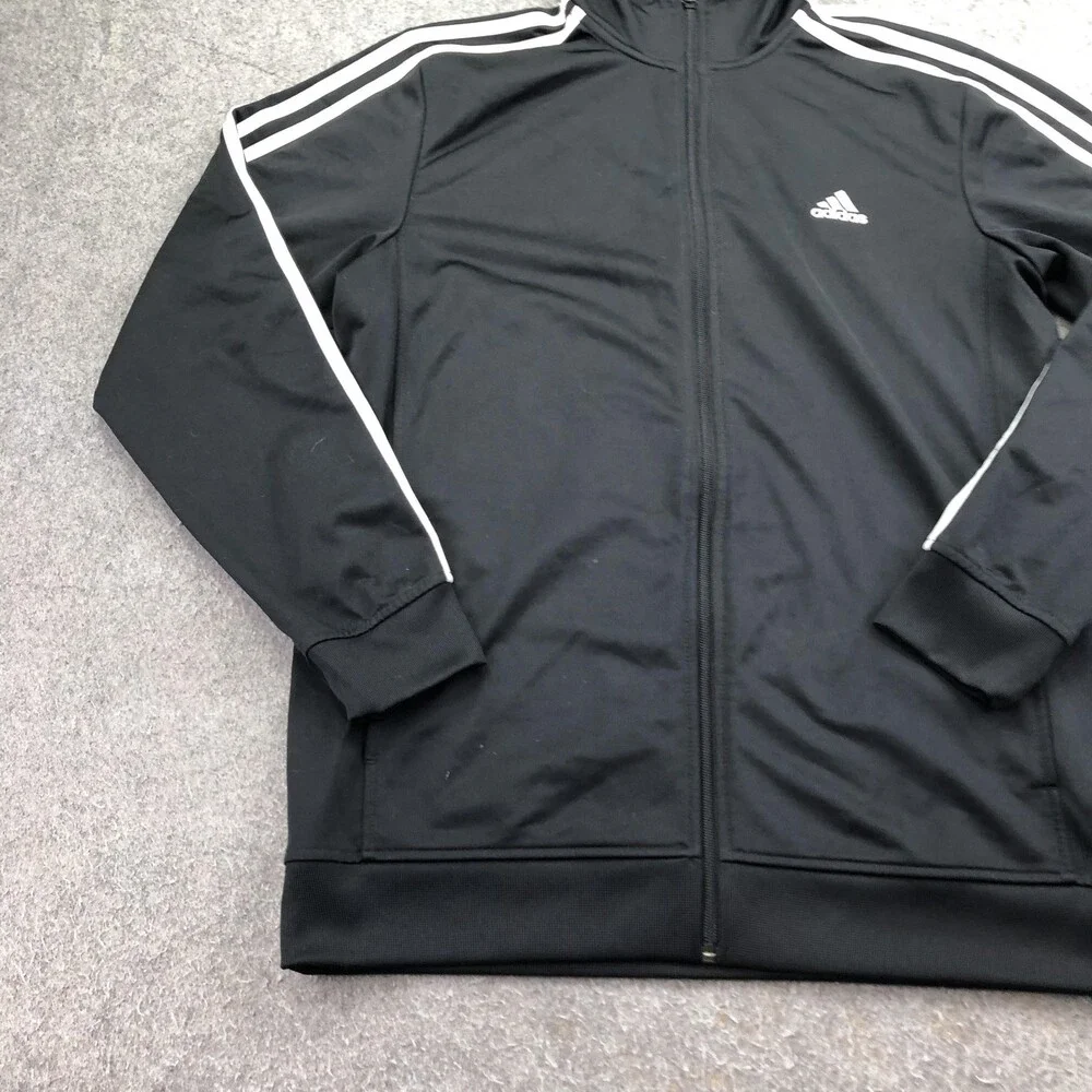 Adidas Jacket Mens Large Black Full Zip Track 3 Stripe Soccer Training Athletic